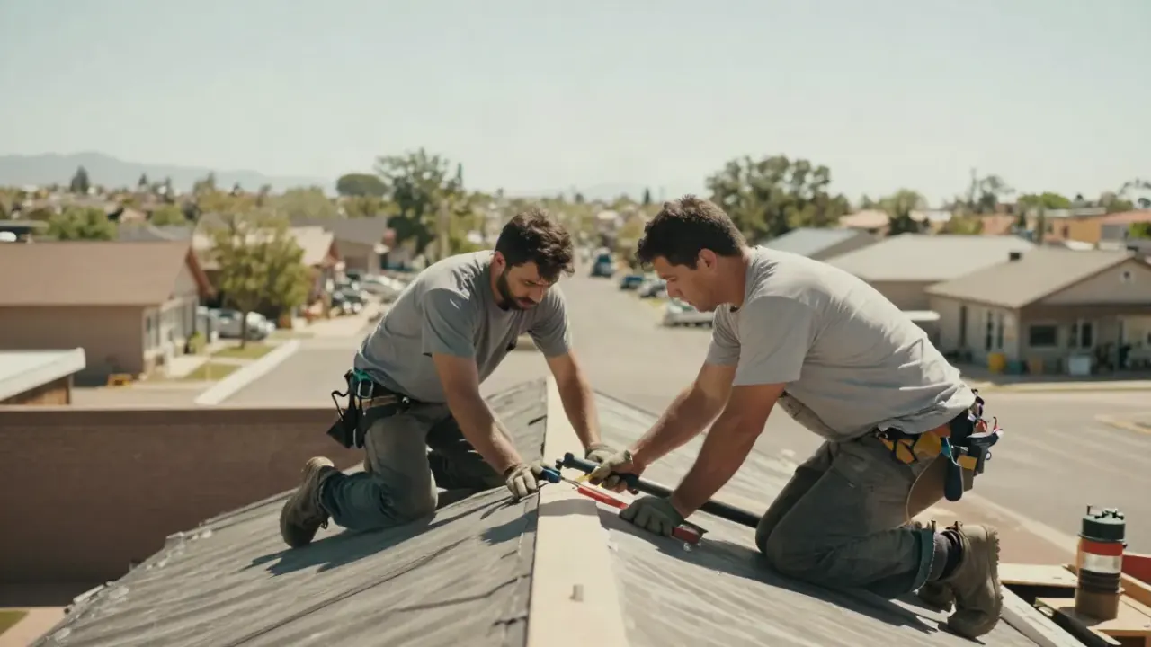 Roof Repair in Prescott, Arizona: two team members working together on a Roof Repair job